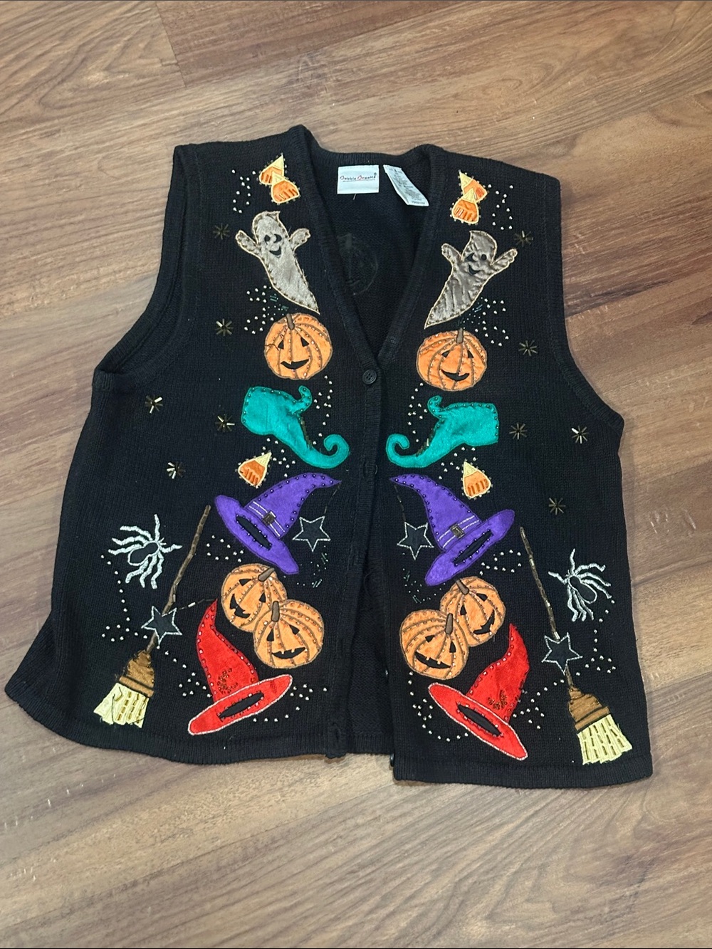 Halloween Witch Vest for Kids - Black with Colorful Embroidery